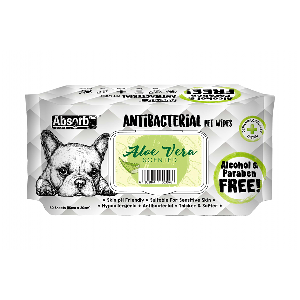Absorb Plus Antibacterial Dog Wipes - Aloe Vera for sensitive skin also