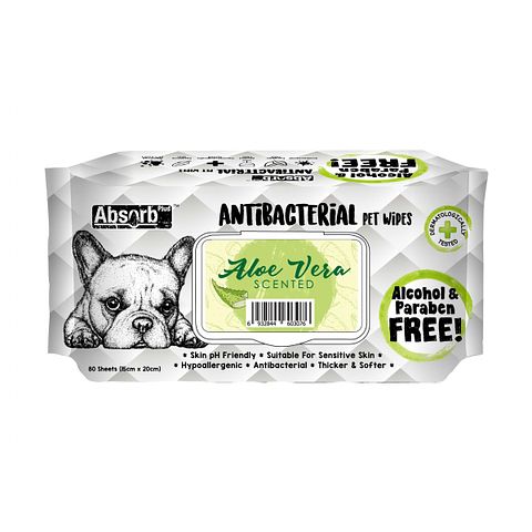 Absorb Plus Antibacterial Dog Wipes - Aloe Vera for sensitive skin also